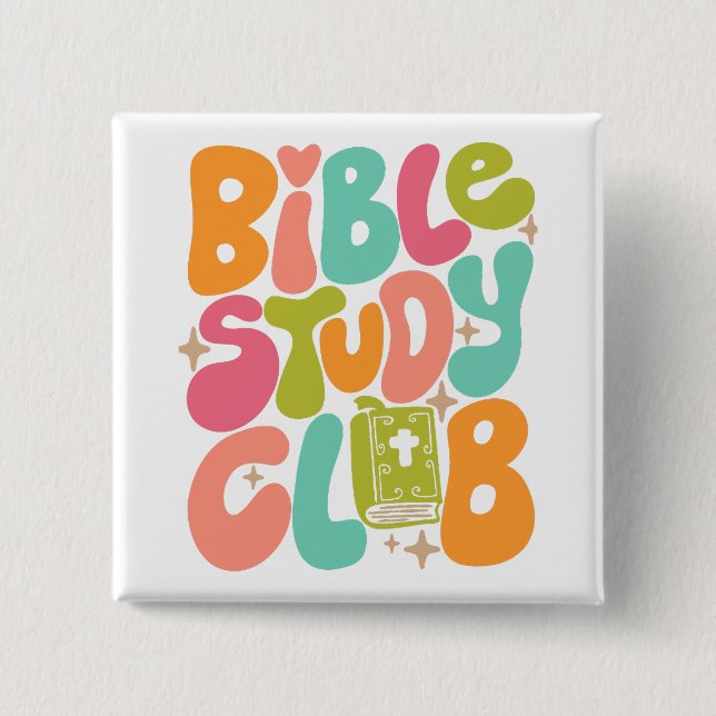Bible Study Club Colorful Square Button (Front)