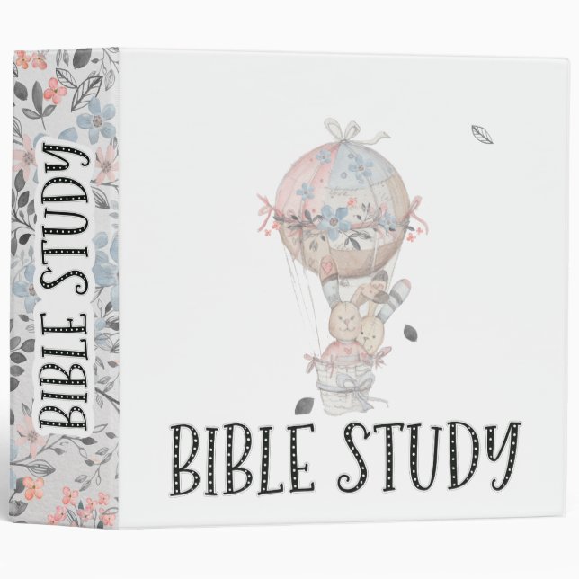 Bible Study cute rabbit with balloon and flower 3 Ring Binder (Front/Spine)