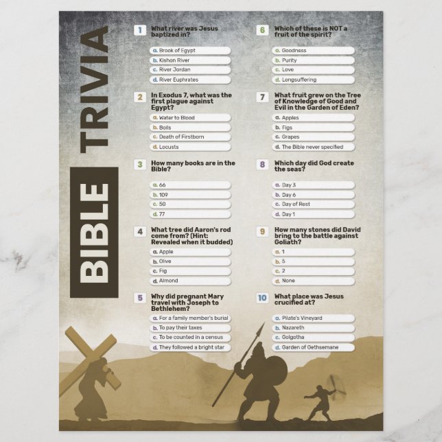Bible Trivia Game Sheet Customizable Questions (Front)