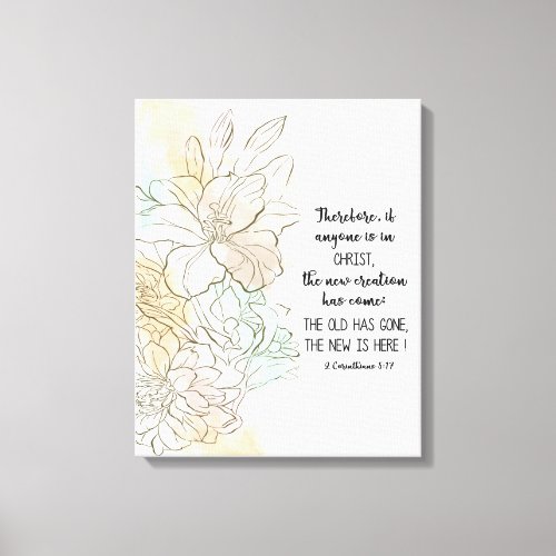 Bible verse 16x20 beige floral Stretched Canvas Print