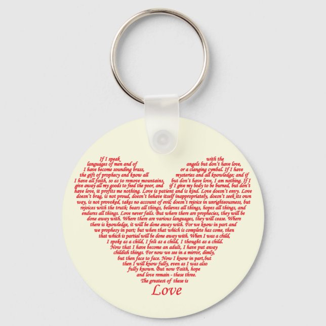 Bible Verse 1 Corinthians 13 Love Heart Word Art Keychain (Front)