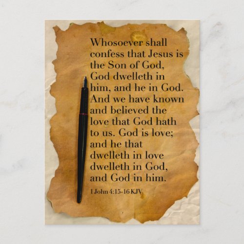 Bible Verse 1 John 415_16 KJV Postcard