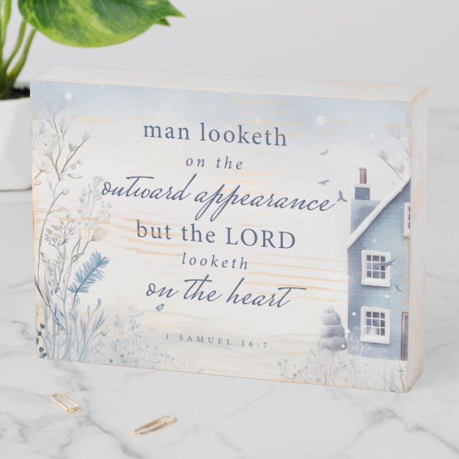 Bible Verse 1 Samuel 16:7 Watercolour Wooden Box Sign (In Situ Horizontal)