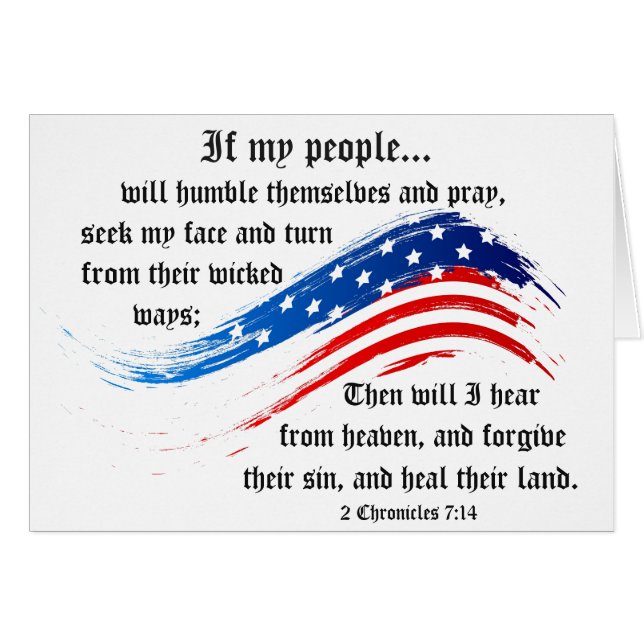 Bible Verse 2 Chronicles 7:14, USA Flag Card (Front Horizontal)