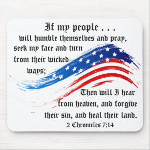 Bible Verse 2 Chronicles 7:14, USA Flag Mousepad