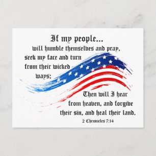 Bible Verse 2 Chronicles 7:14, USA Flag Postcard