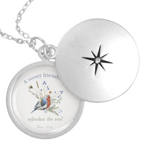 Bible Verse A Sweet Friendship Watercolor Bird  Locket Necklace