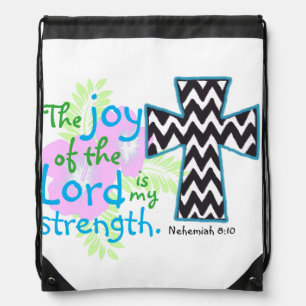 Bible verse and cross Nehemiah 8:10 Drawstring Bag