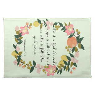Bible Verse Art - Philippians 2:13 Cloth Placemat