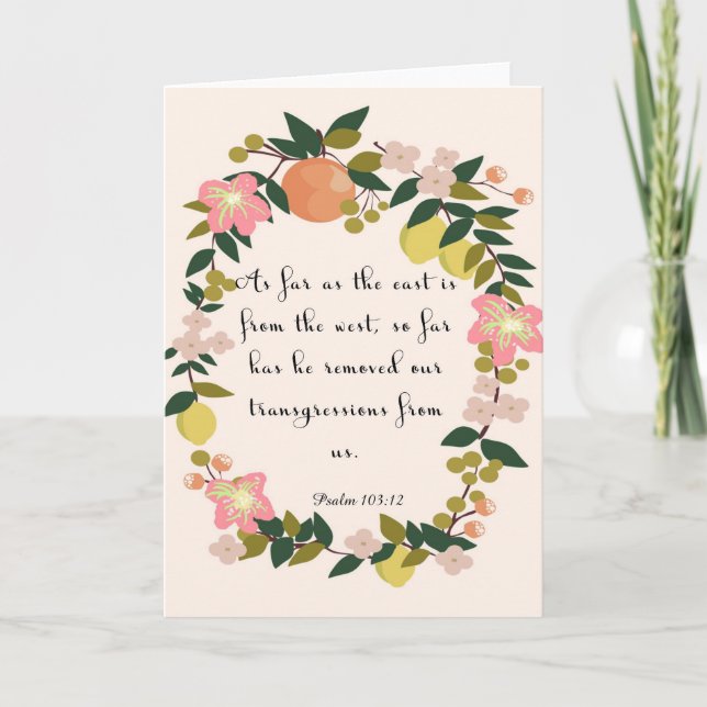 Bible Verse Art - Psalm 103:12 Holiday Card (Front)