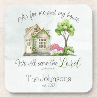 Bible Verse As For Me and My House Typography Beverage Coaster
