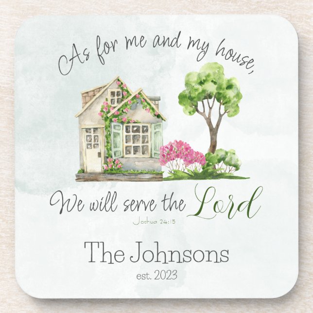 Bible Verse As For Me and My House Typography Beverage Coaster (Front)