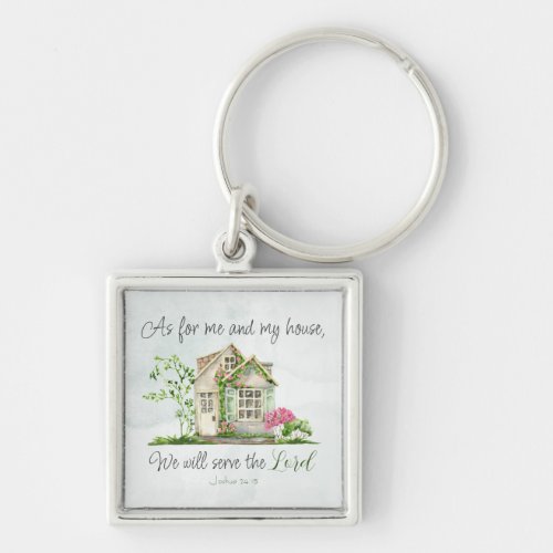Bible Verse As For Me and My House Watercolor Keychain
