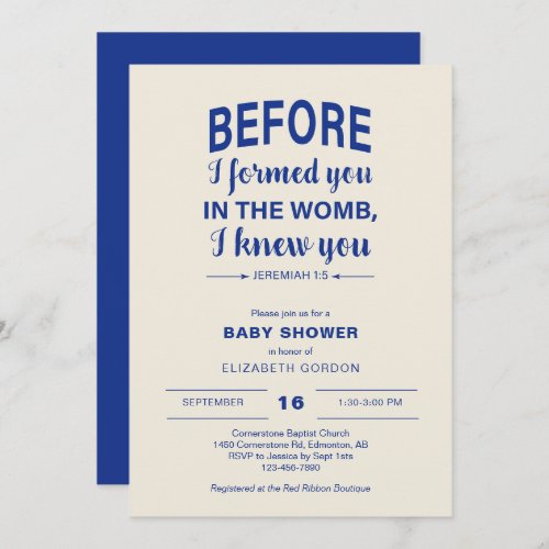 Bible Verse Baby Shower Before I formed you Womb Invitation