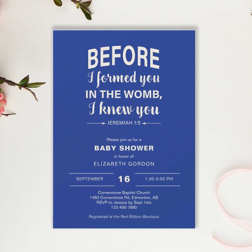 Bible Verse Baby Shower Before I formed you Womb Invitation