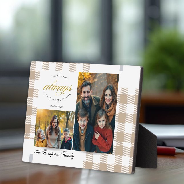 Bible Verse Beige Family Photo Collage Scripture Plaque (Creator Uploaded)