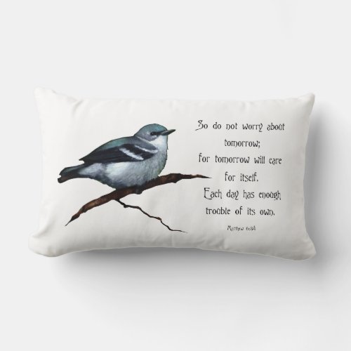 Bible Verse Bird Do Not Worry About Tomorrow Lumbar Pillow