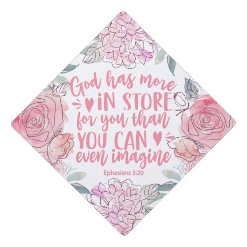 Bible Verse Blush Floral Watercolor Rose Pink Graduation Cap Topper