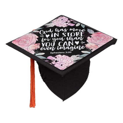 Bible Verse Blush Pink Rose Watercolor Floral Graduation Cap Topper
