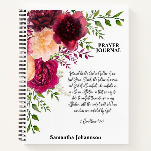 Bible Verse Burgundy Floral Prayer Journal