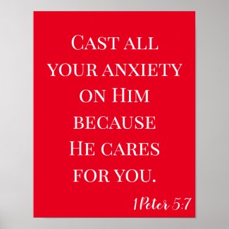 Bible Verse Cast Your Anxiety Red and White
