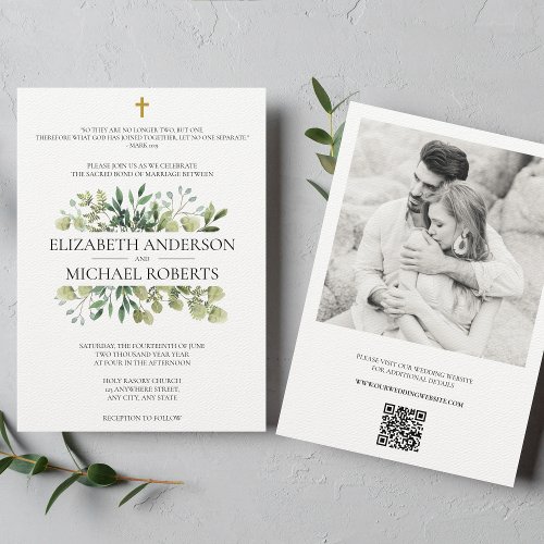 Bible Verse Catholic Wedding QR code Modern Invitation