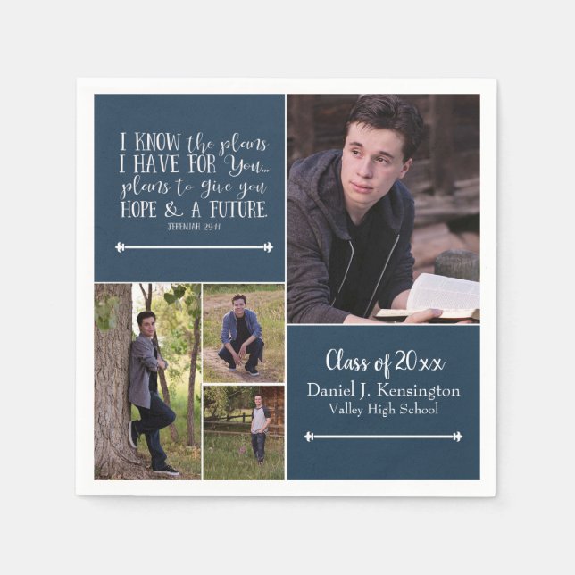 Bible Verse Christian Graduation Photo Collage Napkins (Front)