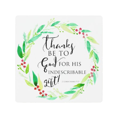 Bible Verse Christian Watercolor Christmas Wreath Metal Print