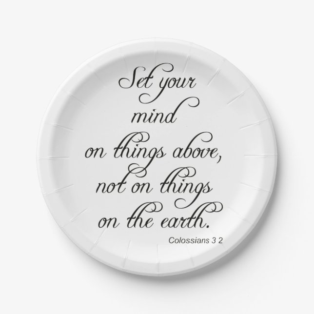 Bible Verse Col 3 2 Set Your Mind Kitchen dining Paper Plates (Front)