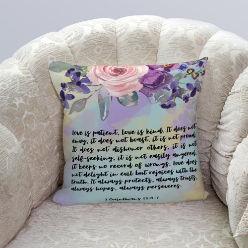 Bible verse Corinthians floral throw pillows