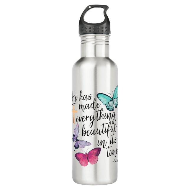 Bible Verse Cross Ecclesiastes Ecc Scripture Stainless Steel Water Bottle (Front)
