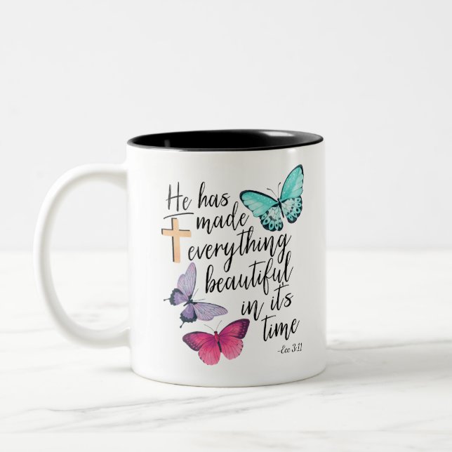 Bible Verse Cross Ecclesiastes Ecc Scripture Two-Tone Coffee Mug (Left)
