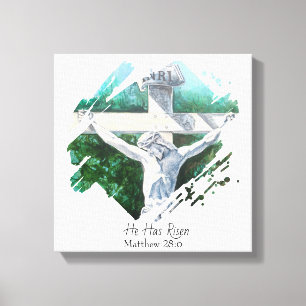 Bible Verse Cross He Is Risen Faith Personalize Canvas Print