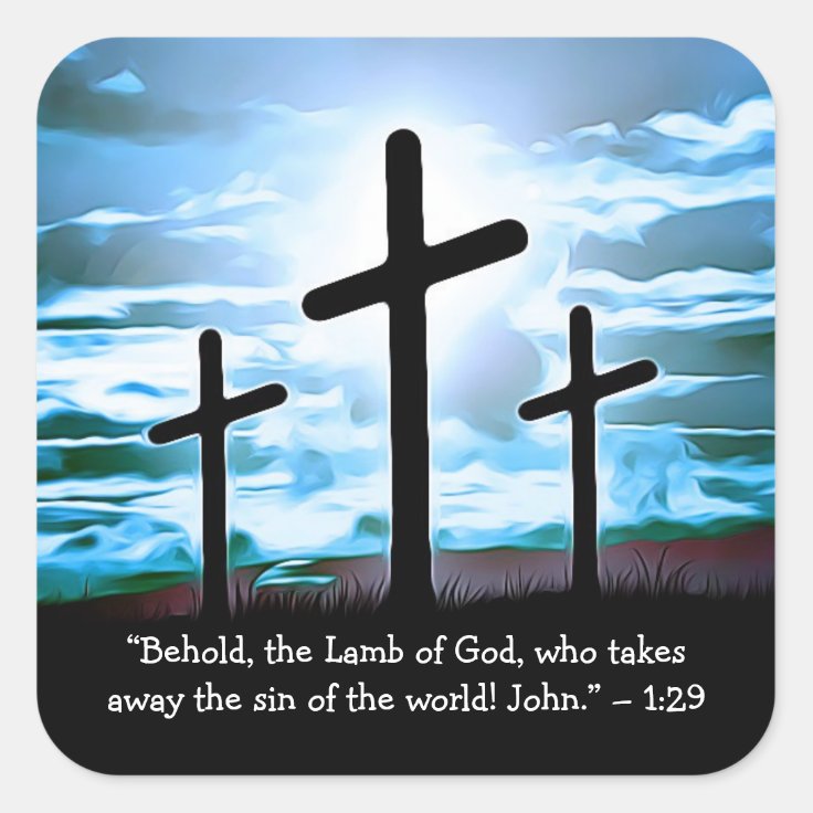 Bible Verse Crosses, Religious Christian Square Sticker | Zazzle