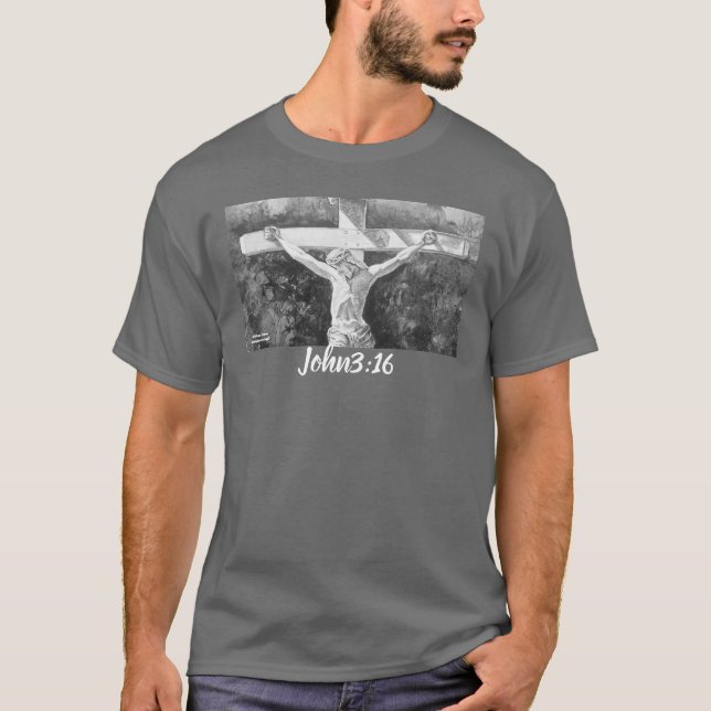 Bible Verse  CRUCIFIX ART Grey T-Shirt (Front)