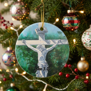Bible Verse Crucifix Ceramic Ornament