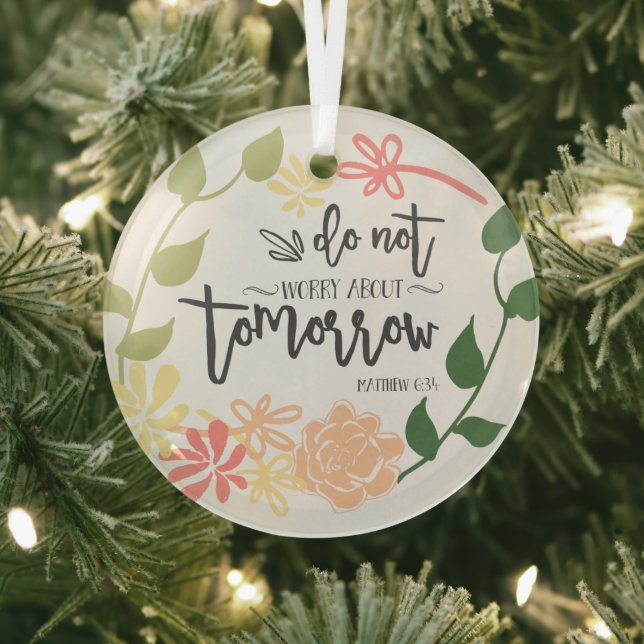Bible Verse Cute Flower Wreath Hand Lettering Glass Ornament (Insitu)