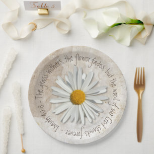 Bible Verse Daisy Flower - Christian - Isaiah 40:8 Paper Plates