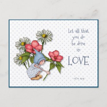 Bible Verse Do Everything In Love  Child  Flowers Postcard by joyart at Zazzle