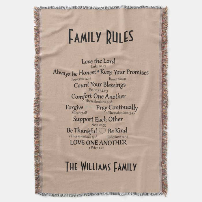 Bible Verse Family Rules Personalized Throw Blanket Zazzle
