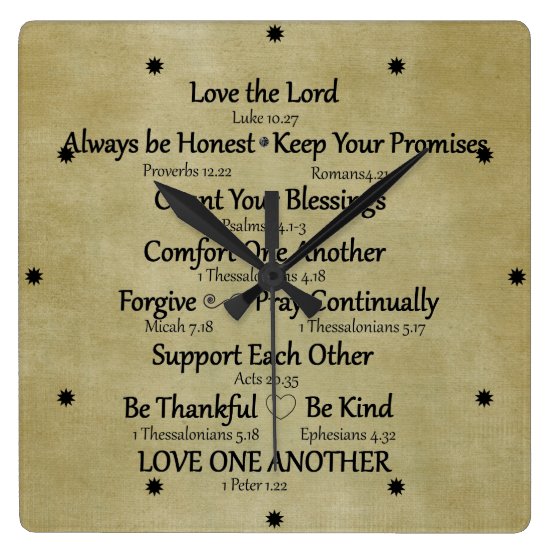 Bible Verse Family Rules Square Wall Clock
