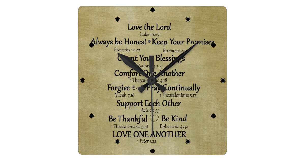 Bible Verse Family Rules Square Wall Clock Zazzlecom