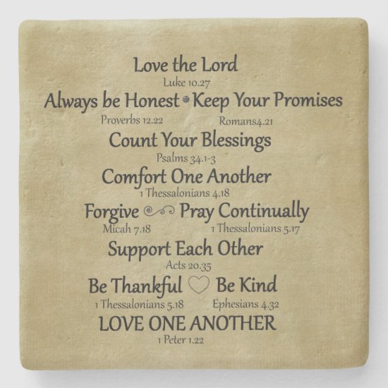 Bible Verse Family Rules Stone Coaster
