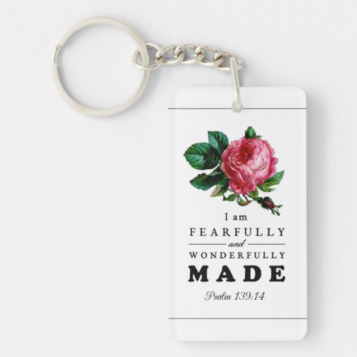 Bible Verse Fearfully and Wonderfully Made Rose Keychain