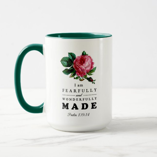 Bible Verse Fearfully and Wonderfully Made Rose Mug (Left)