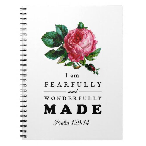 Bible Verse Fearfully and Wonderfully Made Rose Notebook