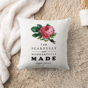 Bible Verse Fearfully and Wonderfully Made Rose Throw Pillow