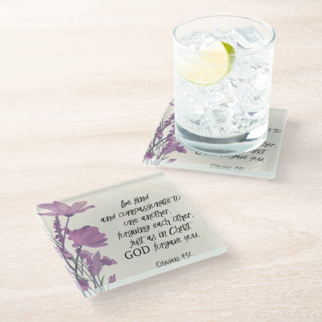 Bible verse Floral Glass Coaster (Angled)