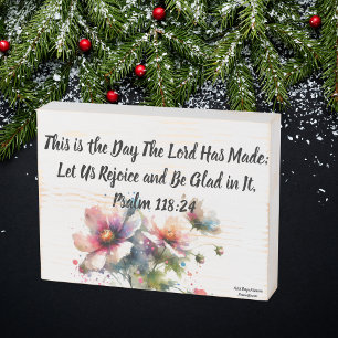 Bible Verse Floral Indigo/Black Typography Wooden Box Sign