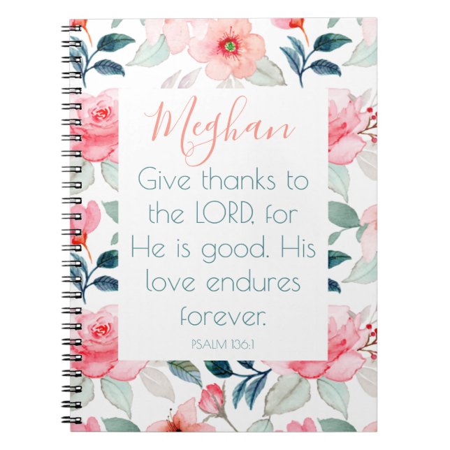 Bible Verse Floral Pink Notebook (Front)